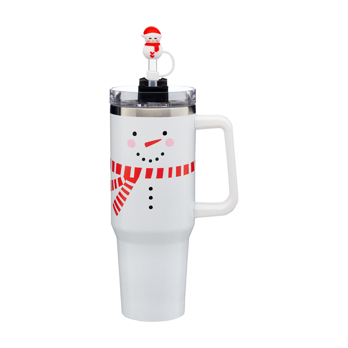 Hallmark Christmas Snowman Face Stainless Steel Tumbler with Straw Topper