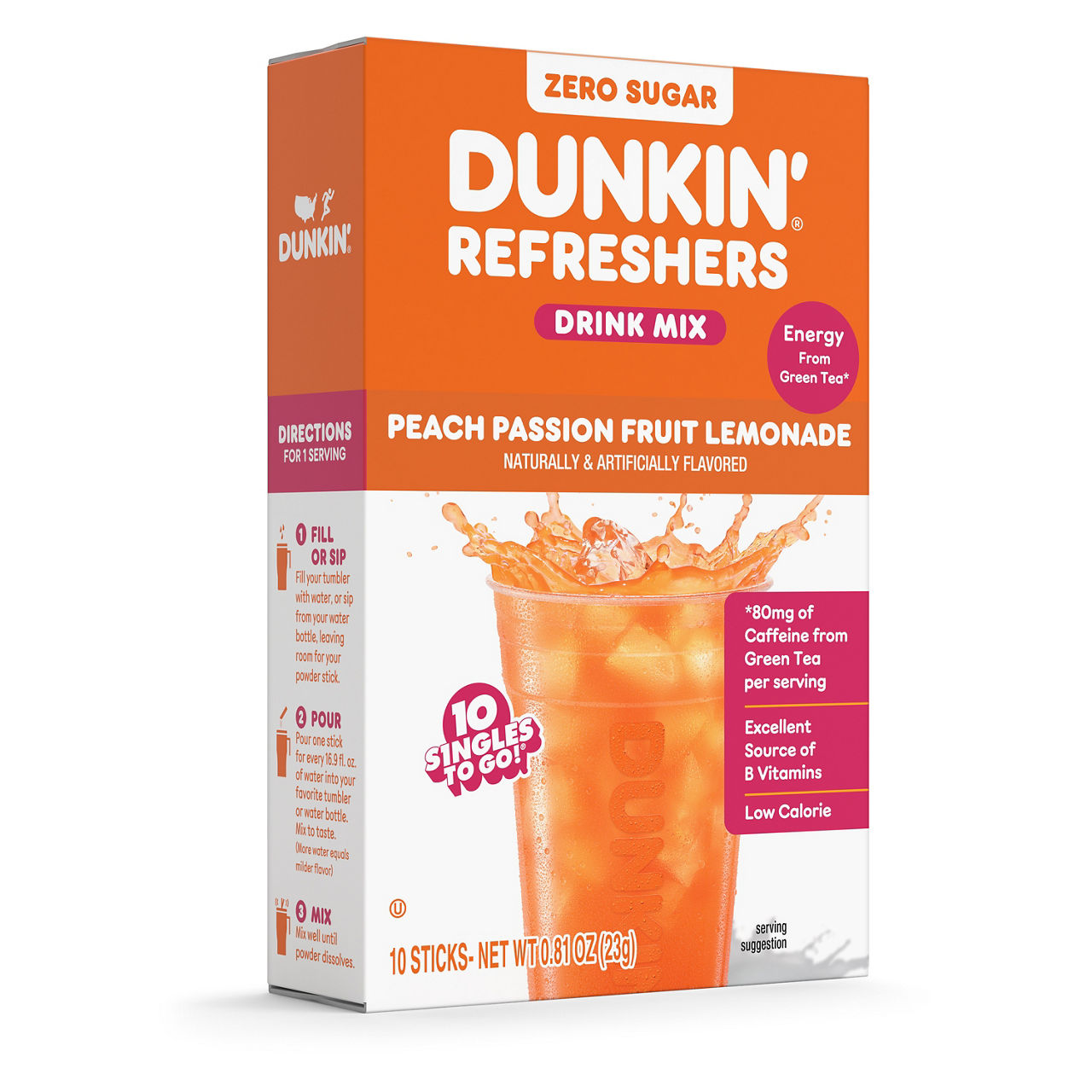 Dunkin’ Refreshers Singles To Go! 10 Ct Peach Passionfruit Lemonade Drink Mix