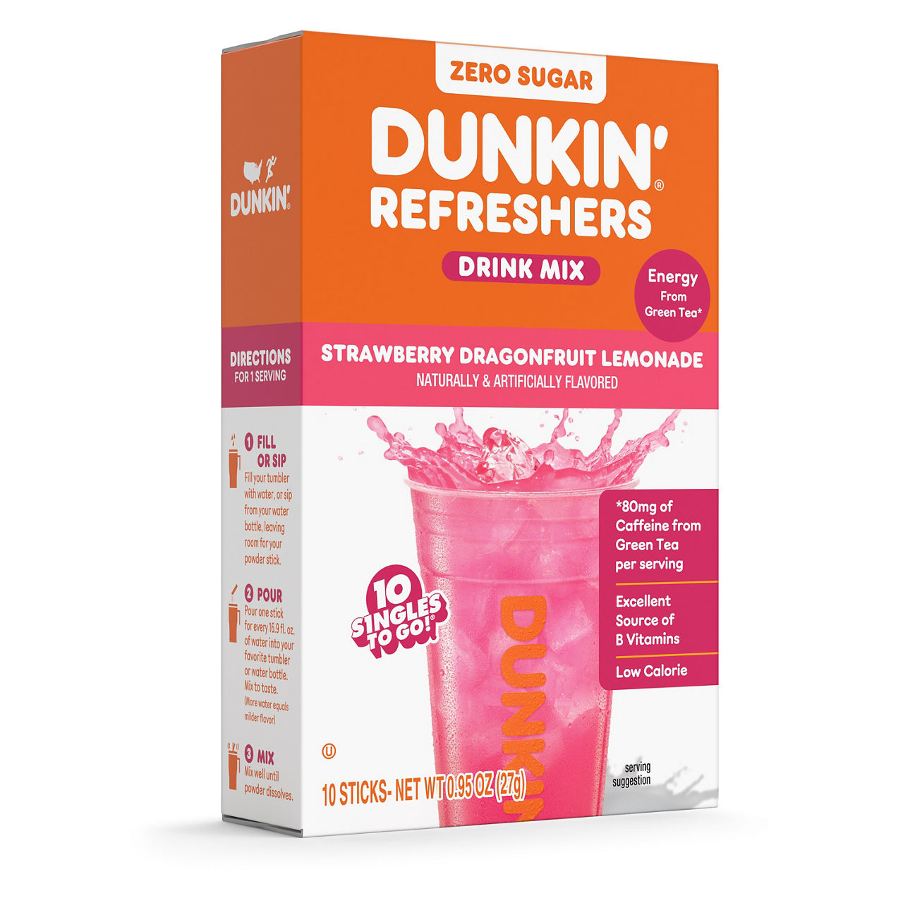 Dunkin’ Refreshers Singles To Go! 10 Ct Strawberry Dragonfruit Lemonade Drink Mix