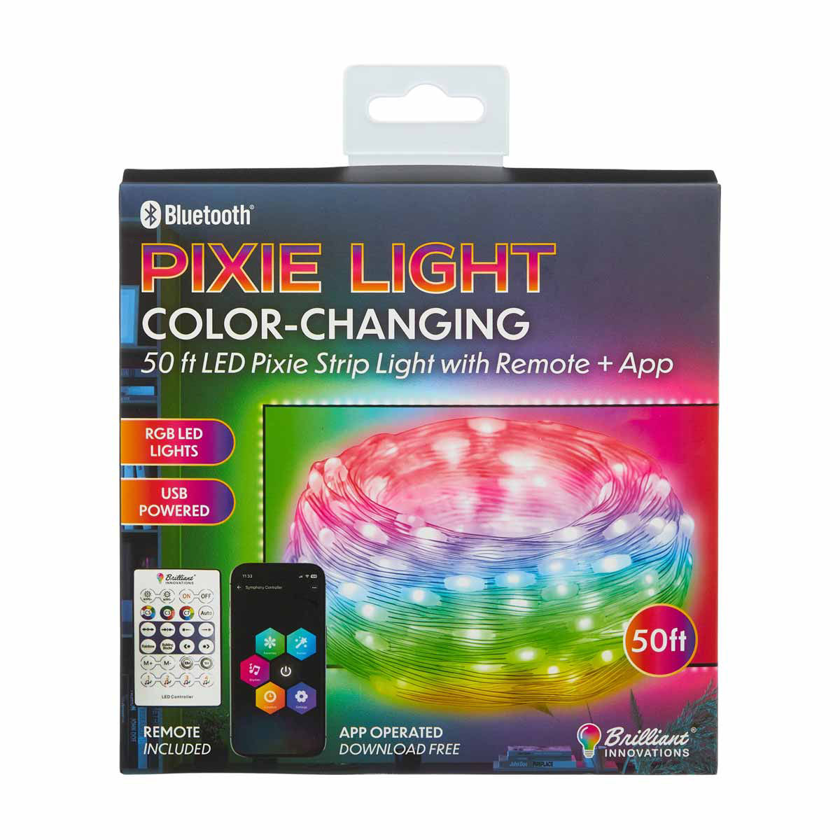 Brilliant Bluetooth Pixie Light Color Changing USB Powered Strip Light with Remote, 50 ft