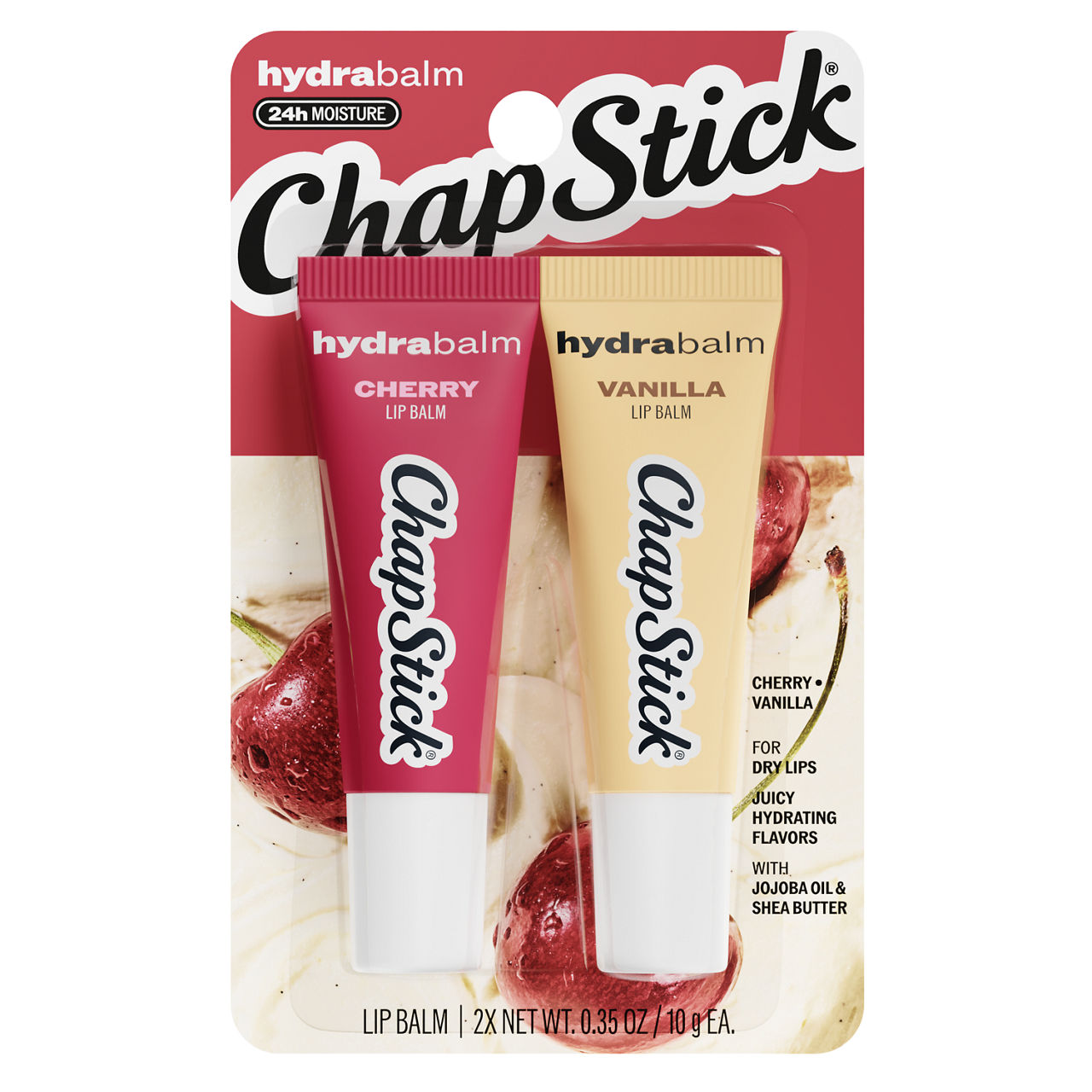 ChapStick HydraBalm Flavored Lip Balm Tubes, Cherry & Vanilla, 2-Count Pack, 0.35 oz Each