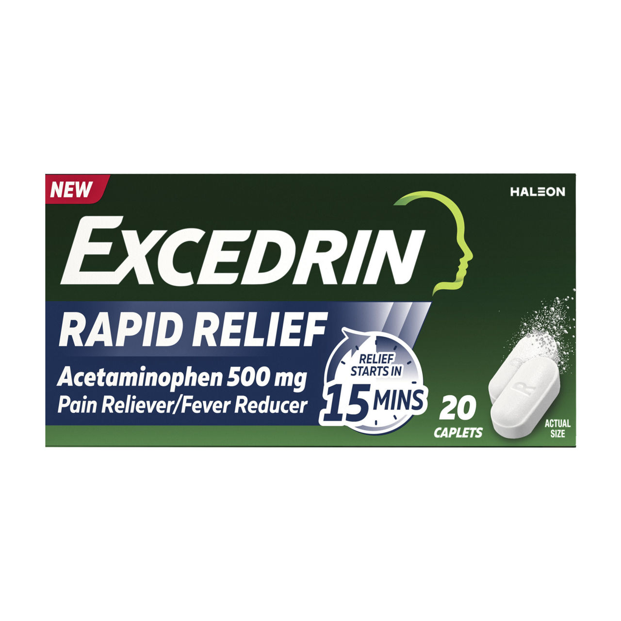​​Excedrin Rapid Relief Caplets, 500mg Acetaminophen, Fast Pain Relief in 15 Minutes, 20 Count​