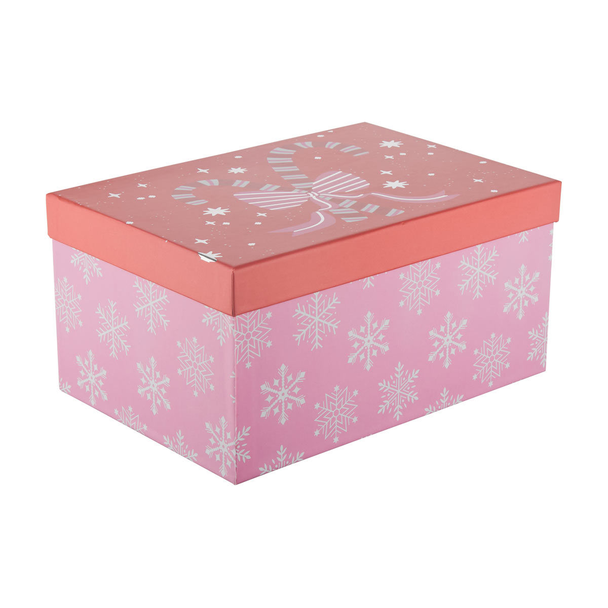 Christmas Candy Cane Pink Snowflake Nested Rectangular Gift Box, 2XL