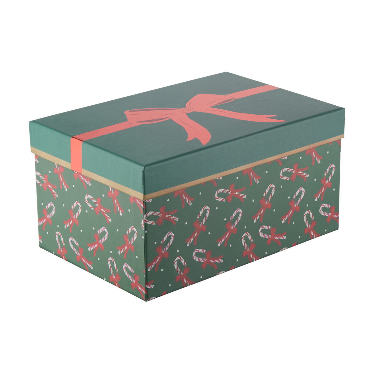 Christmas Candy Cane Bow Green Nested Rectangular Gift Box, Large