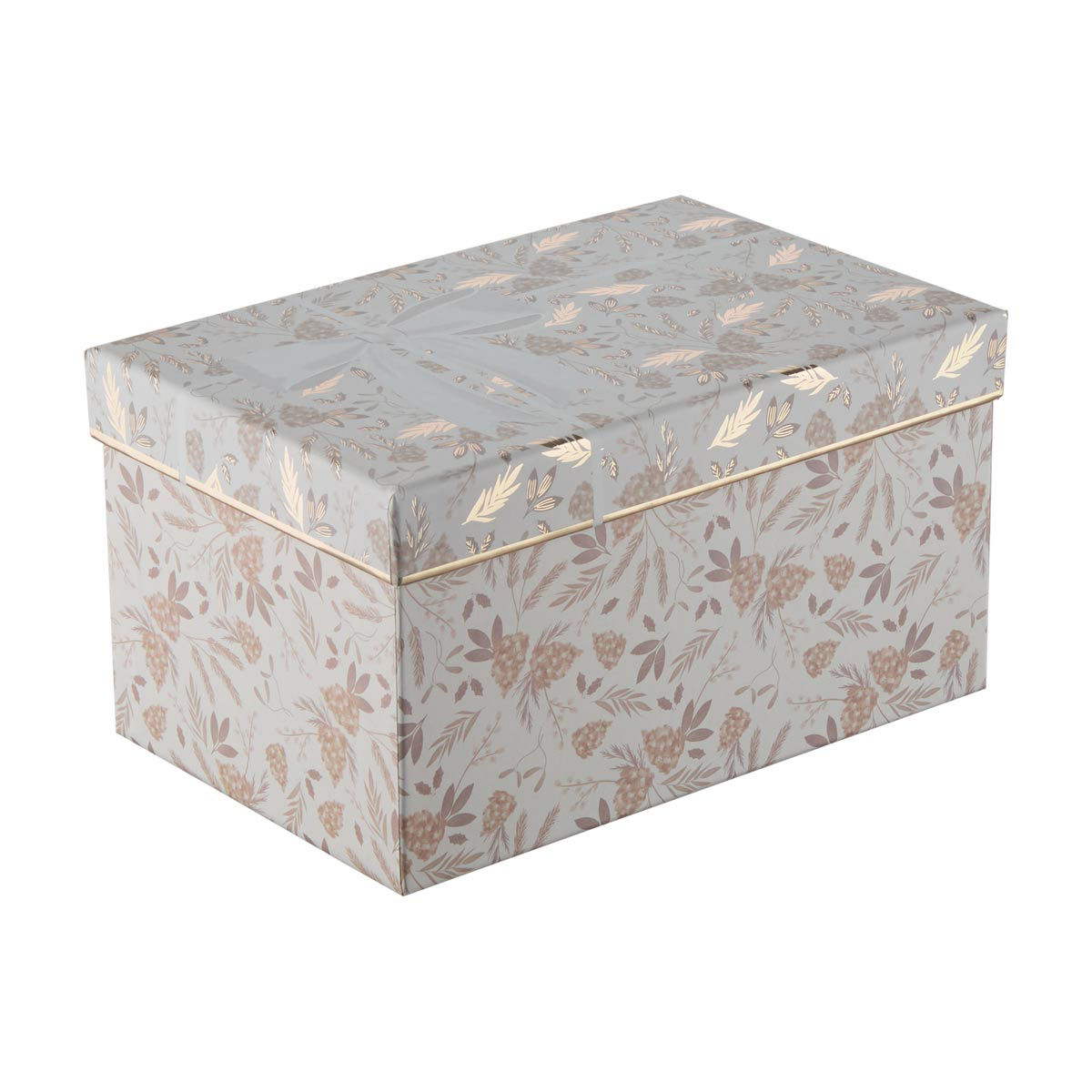 Christmas Rose Gold Pinecone & Leaf Nested Rectangular Gift Box, Small