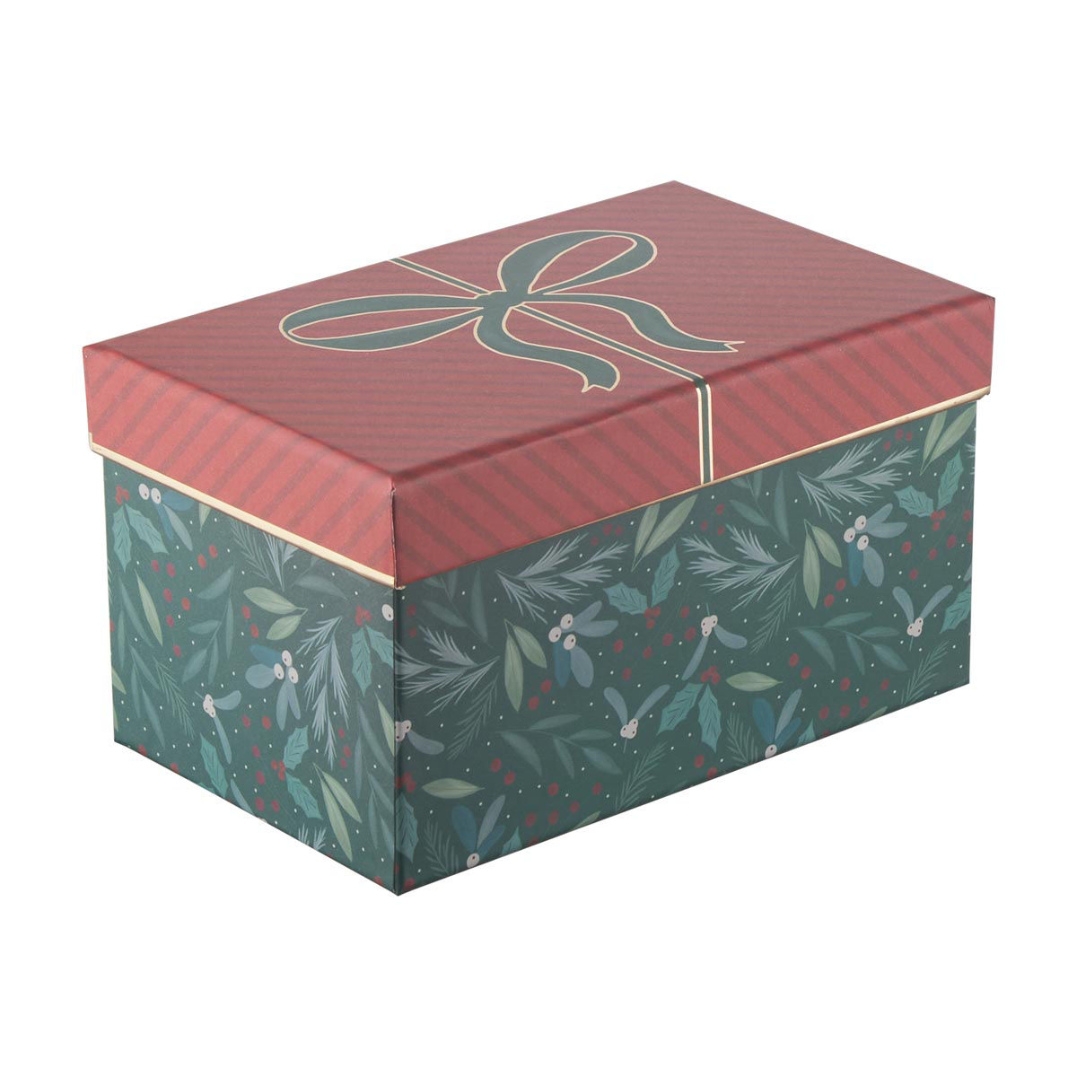 Christmas Holly & Mistletoe Green Nested Rectangular Gift Box, 2XS