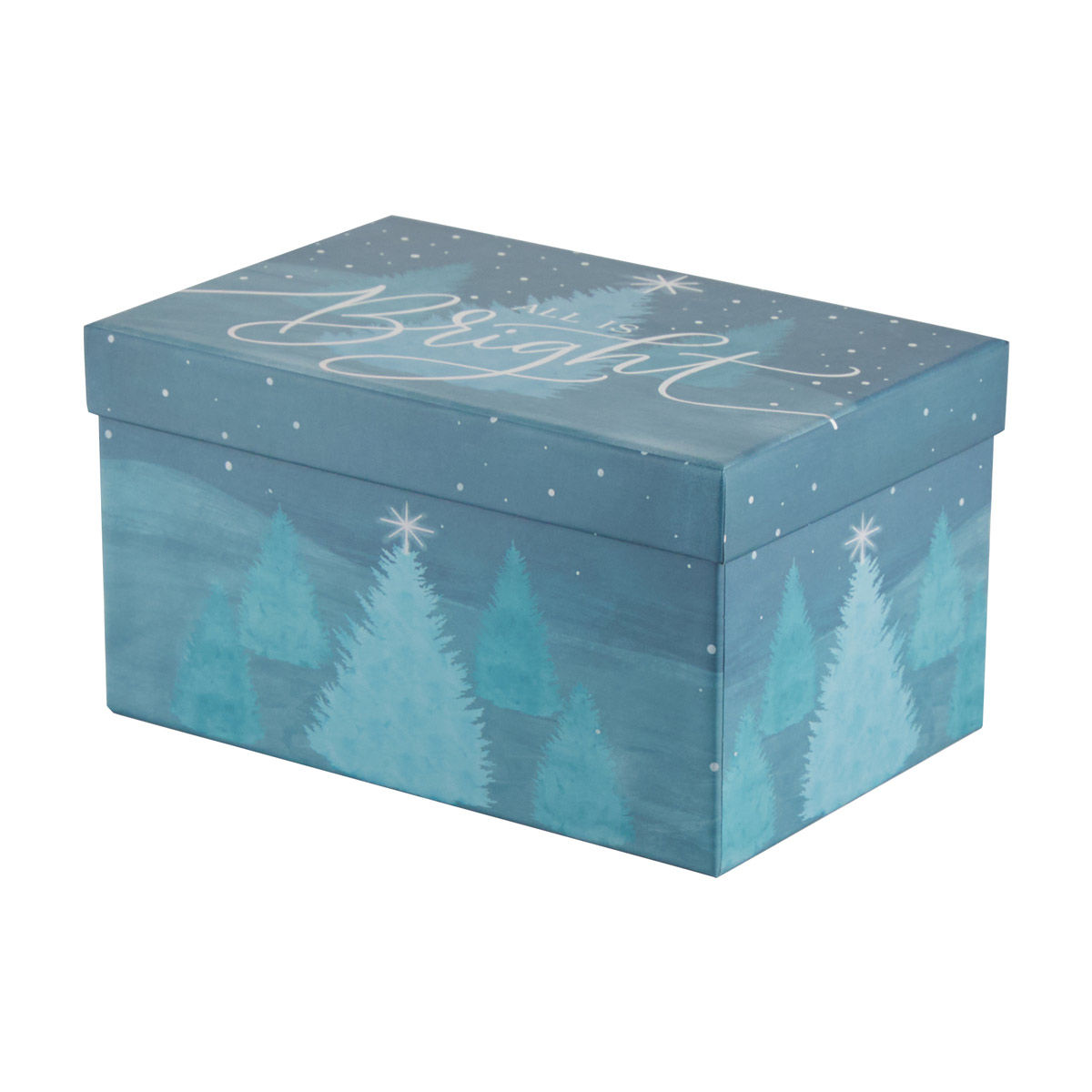 Christmas Blue Pine Tree Print Rectangular Gift Box, Small