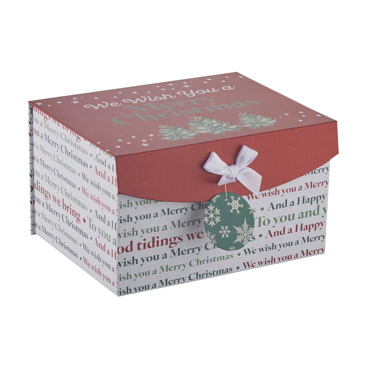 Christmas Novelty Festive Script Text Ribbon Flip-Top Gift Box, Small