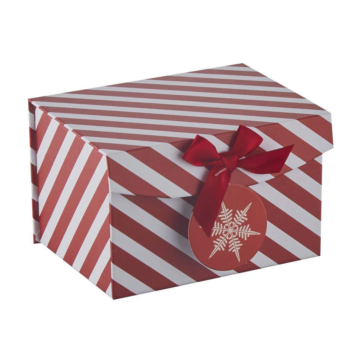 Christmas Novelty Candy Cane Stripe Ribbon Flip-Top Gift Box, 2XS