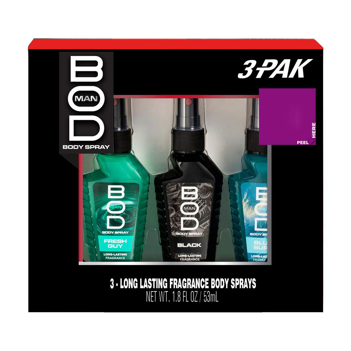BOD Man Long Lasting Surfer Fragrance Body Spray Set, 1.8 fl oz, 3 ct