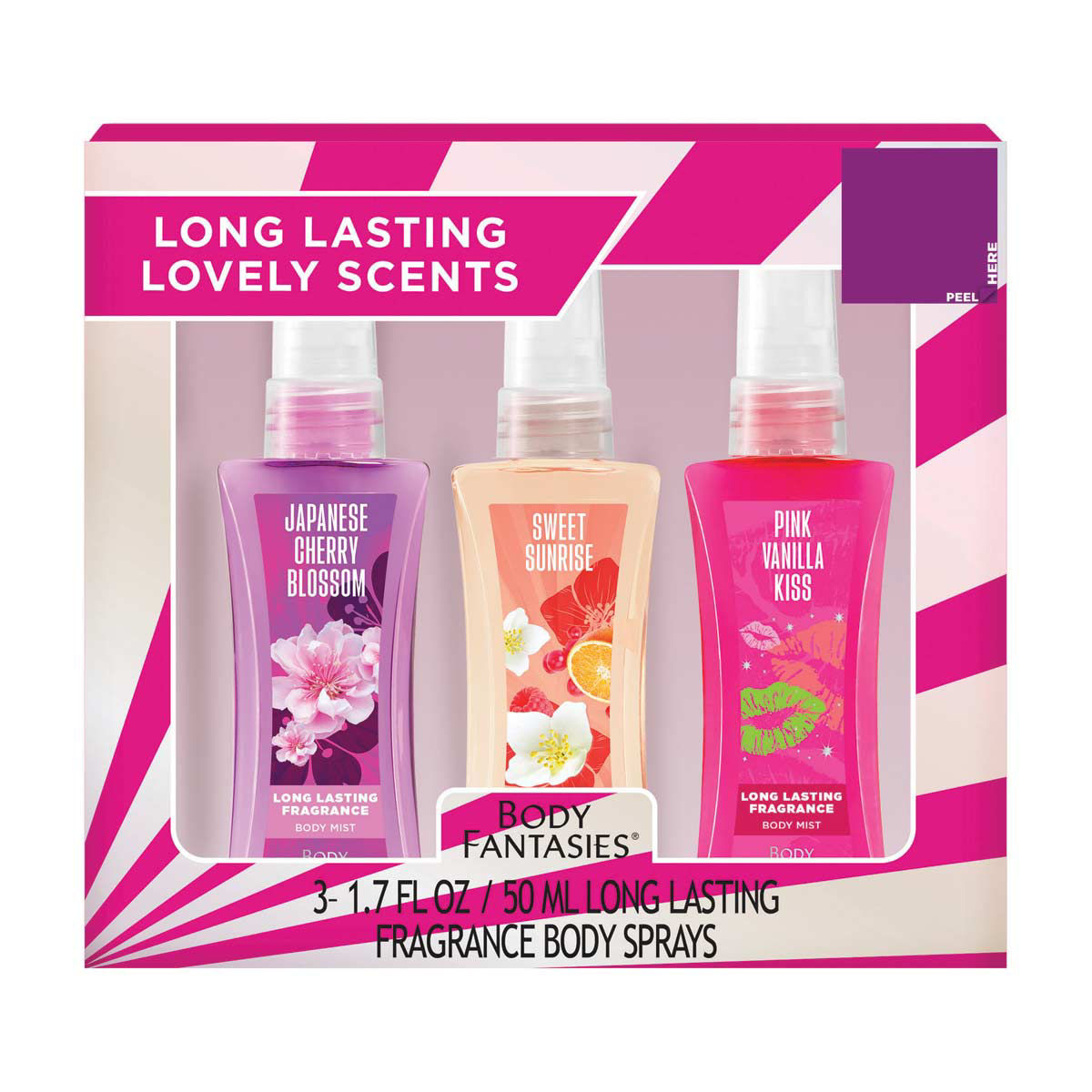 Body Fantasies Long Lasting Women's Lovely Scents Body Mist Set, 5.1 fl oz, 3 ct