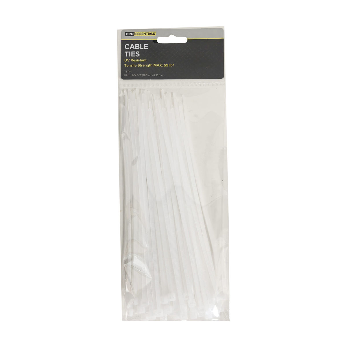 Pro Essentials White UV Resistant Cable Ties, 8 in, 75 ct
