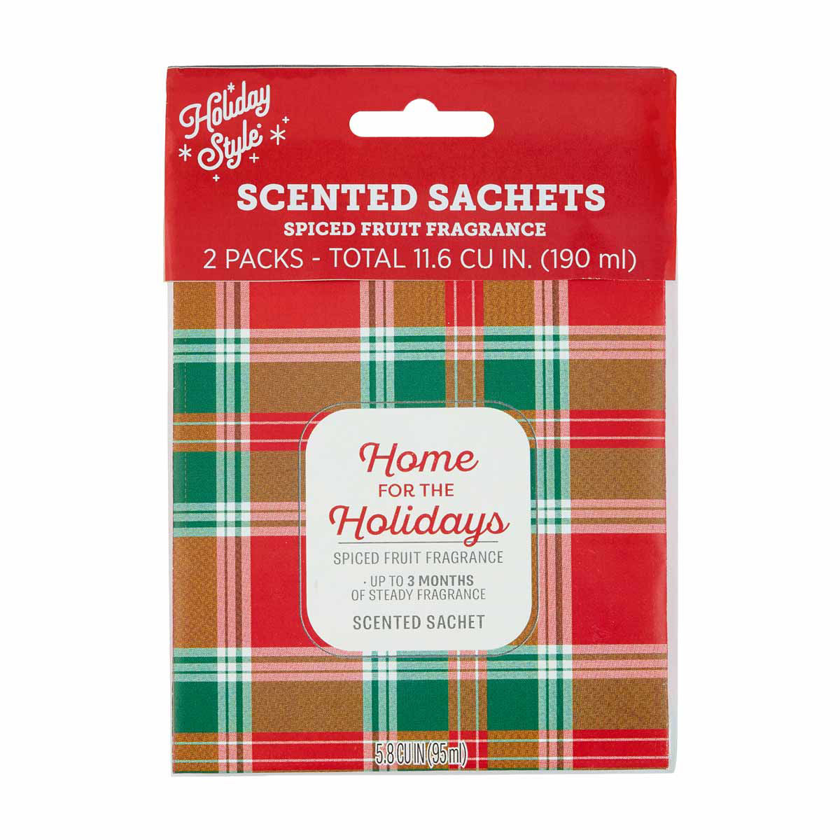 Holiday Style Christmas Plaid Spiced Fruit Scented Sachets, 2 pc