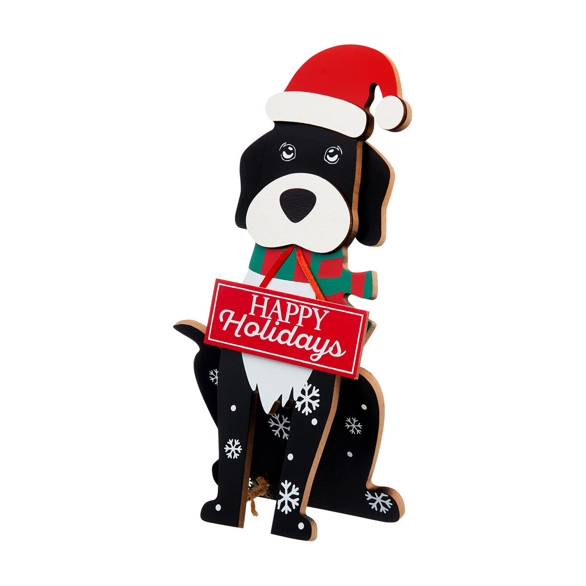 Christmas Black Wood Dog with 'Happy Holidays' Sign Tabletop Décor