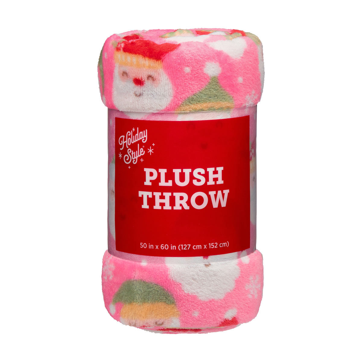 Holiday Style Christmas Pink Santa Print Plush Throw Blanket, 50x60 in