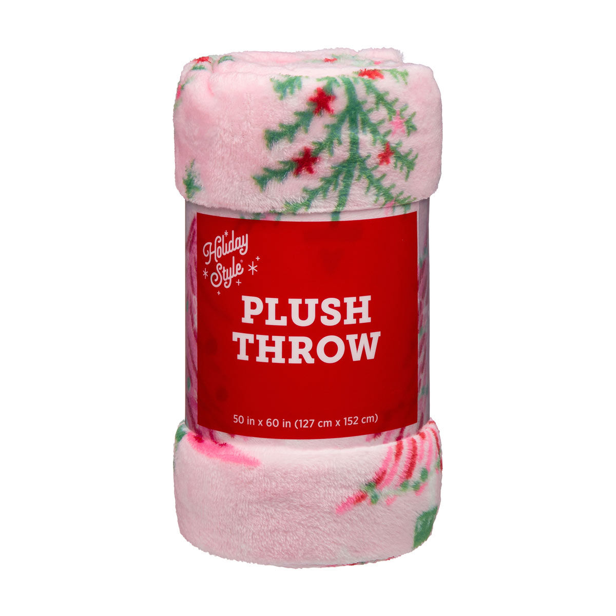 Holiday Style Christmas Pink Tree Print Plush Throw Blanket, 50x60 in