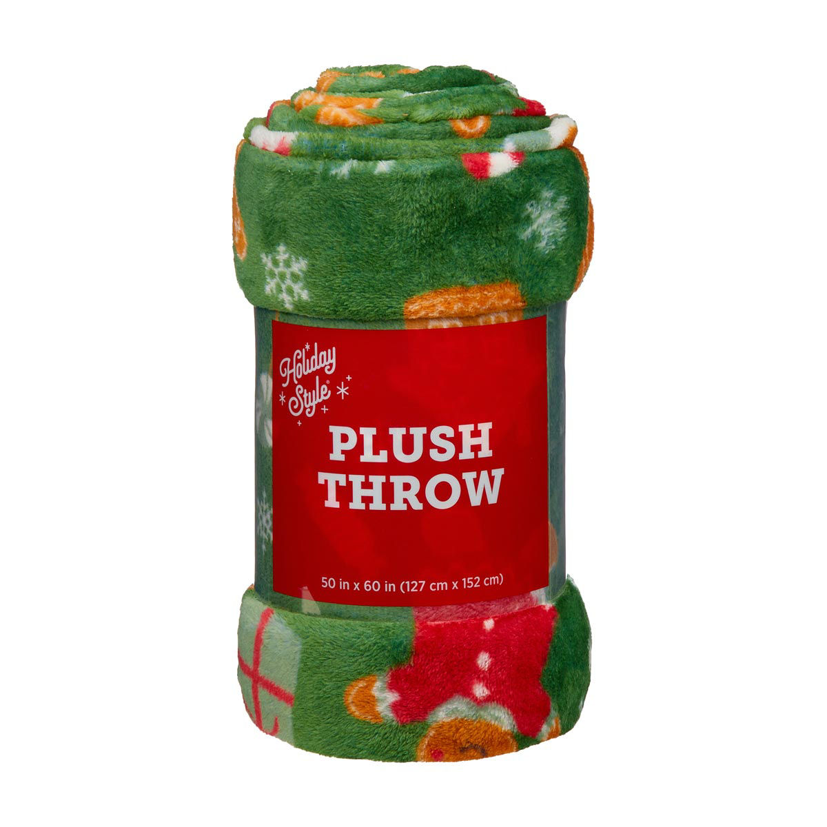 Holiday Style Christmas Green Gingerbread & Candy Cane Print Plush Throw Blanket