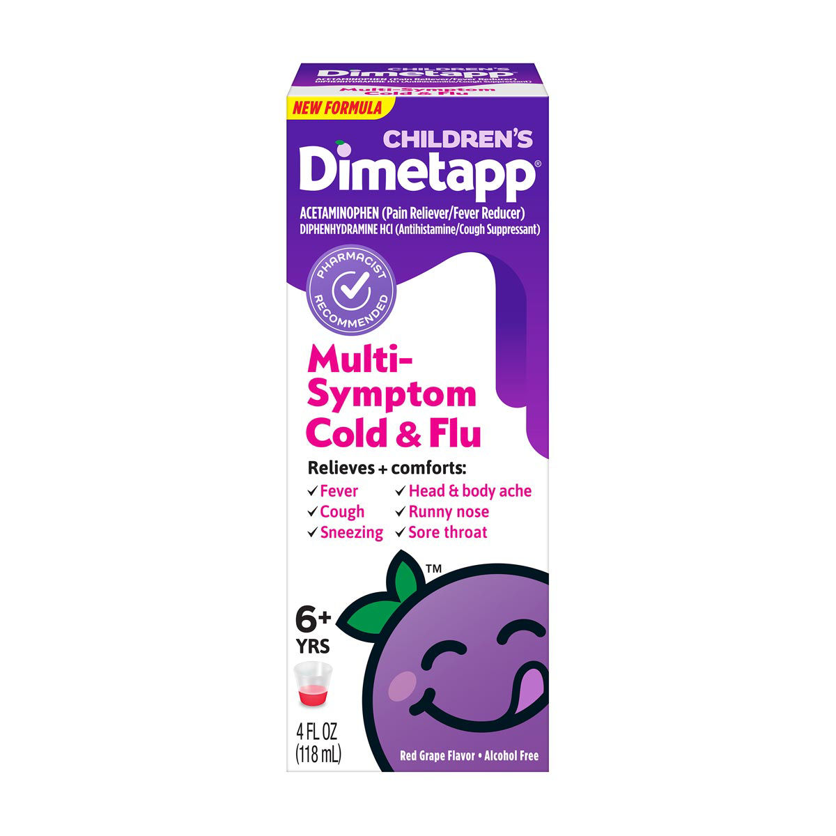 Dimetapp Children's Red Grape Flavored Multi-Symptom Cold & Flu Liquid Medicine, 4 fl oz