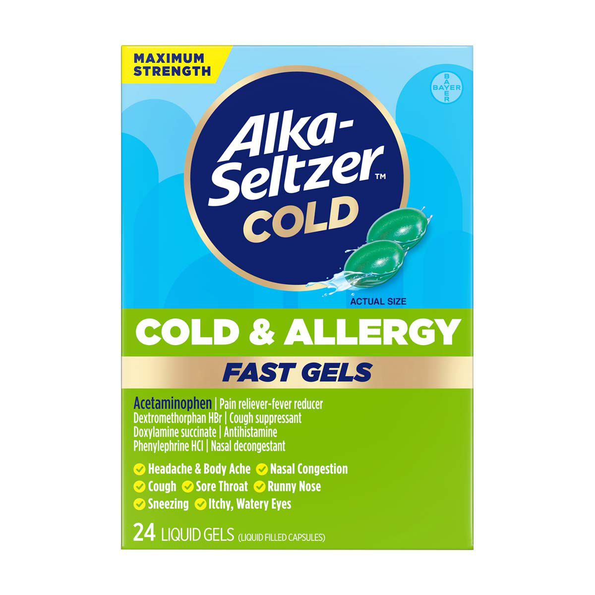Alka-Seltzer Cold & Allergy Fast Gels Liquid Filled Capsules, Maximum Strength,