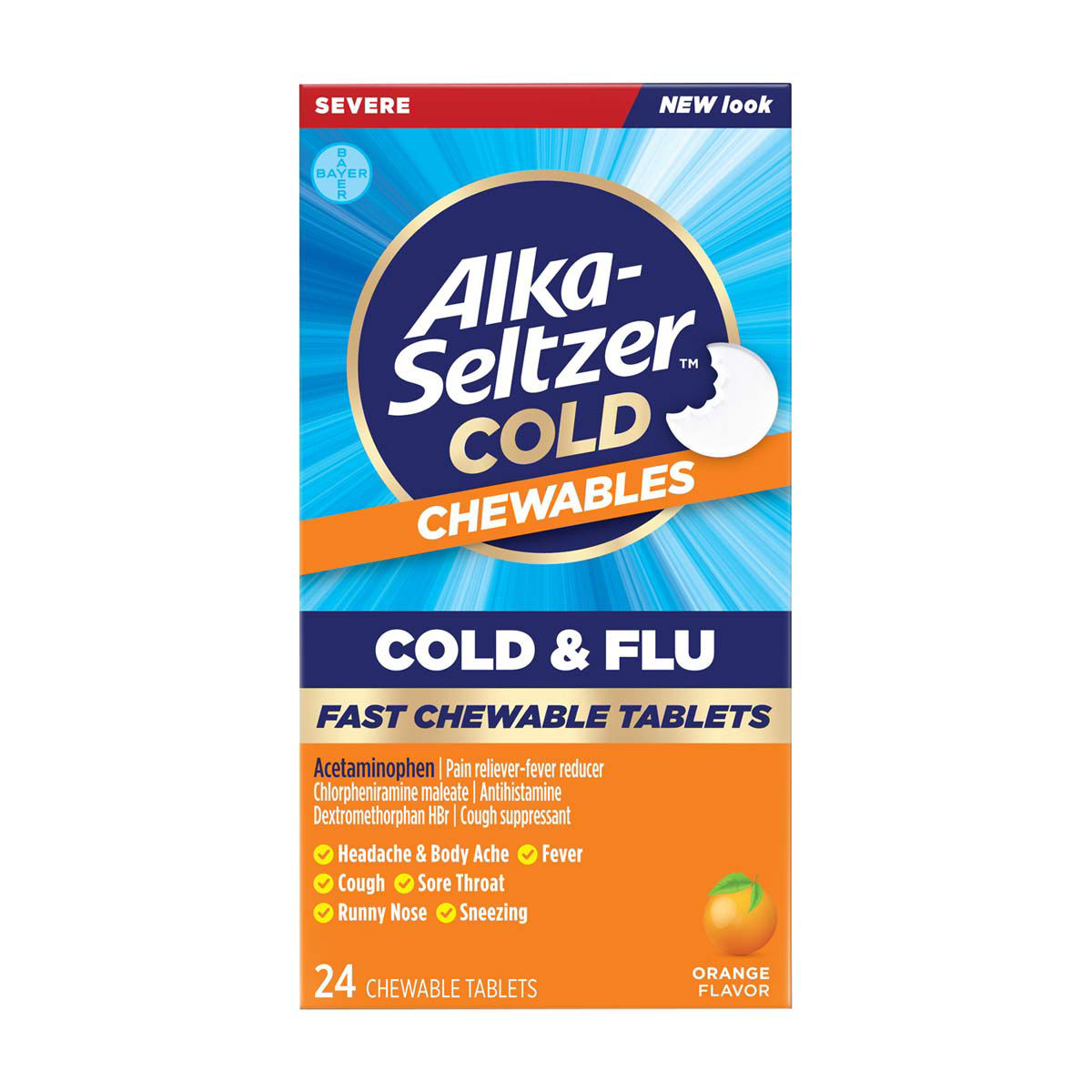 Alka-Seltzer Cold & Flu Severe Fast Chewable Tablets, 24 ct