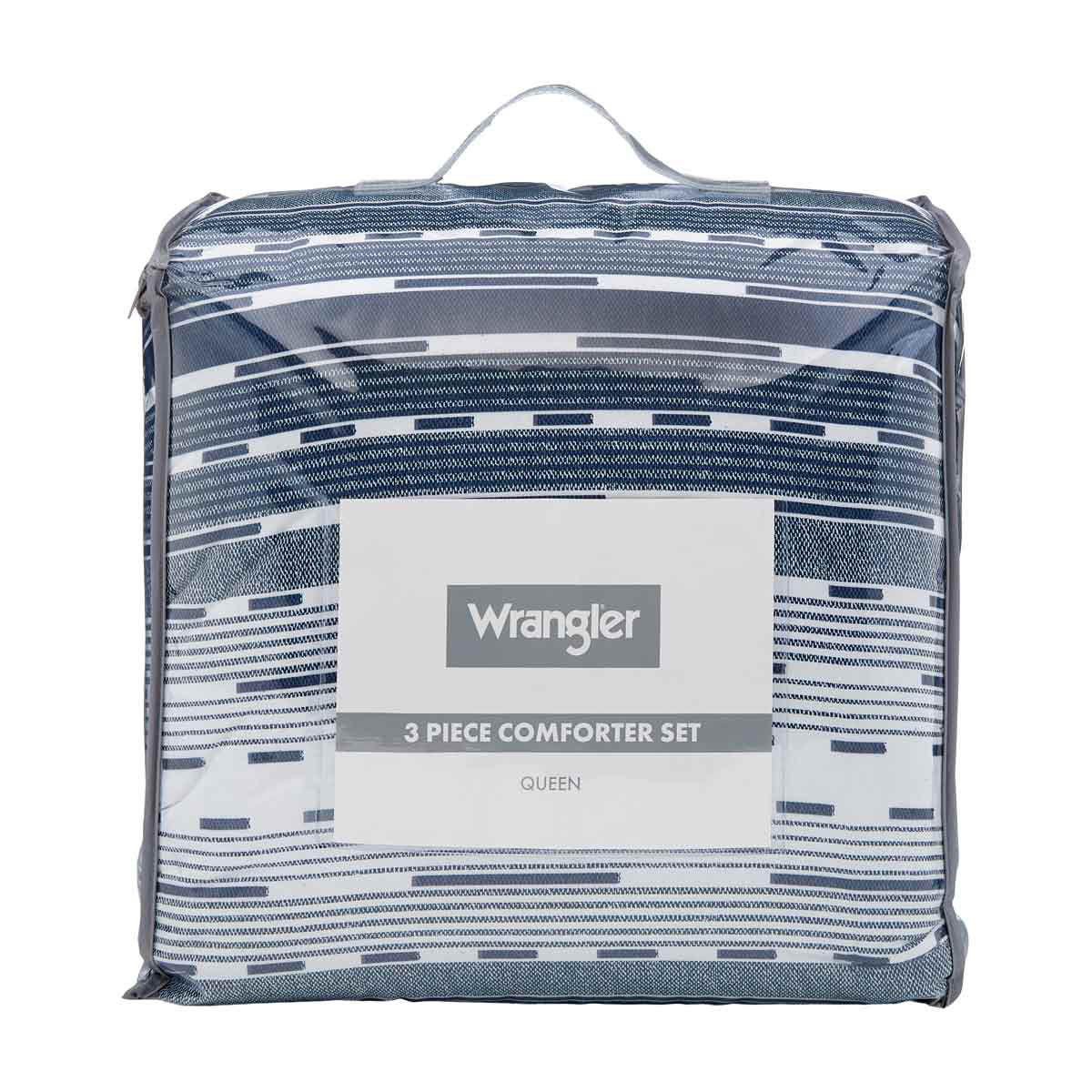 Wrangler Navy Blue Striped 3 Piece Comforter Set, Queen
