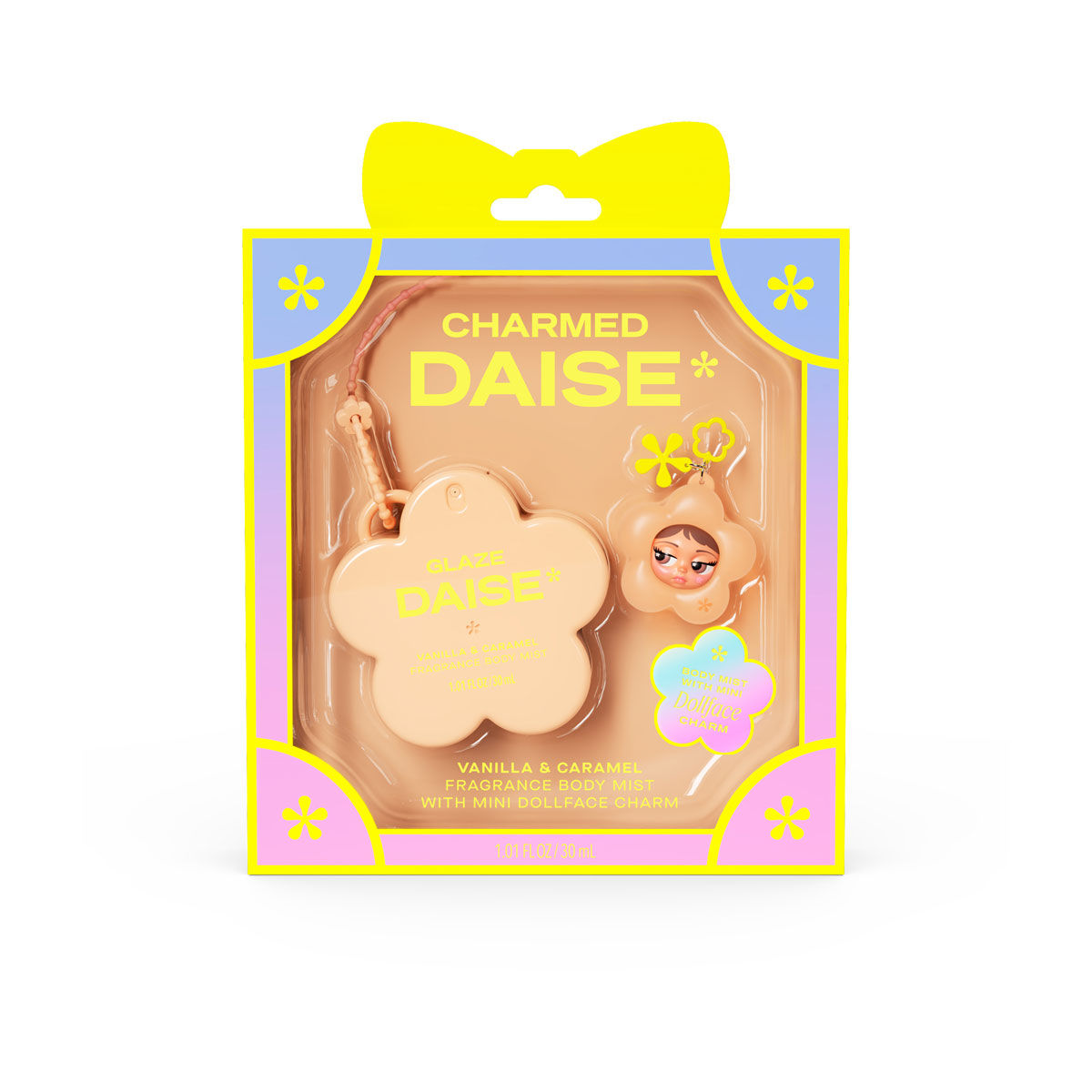 Glaze DAISE Mini Fragrance Body Mist with Mini Dollface Charm in Vanilla & Caramel, 1.01 FL OZ / 30 mL