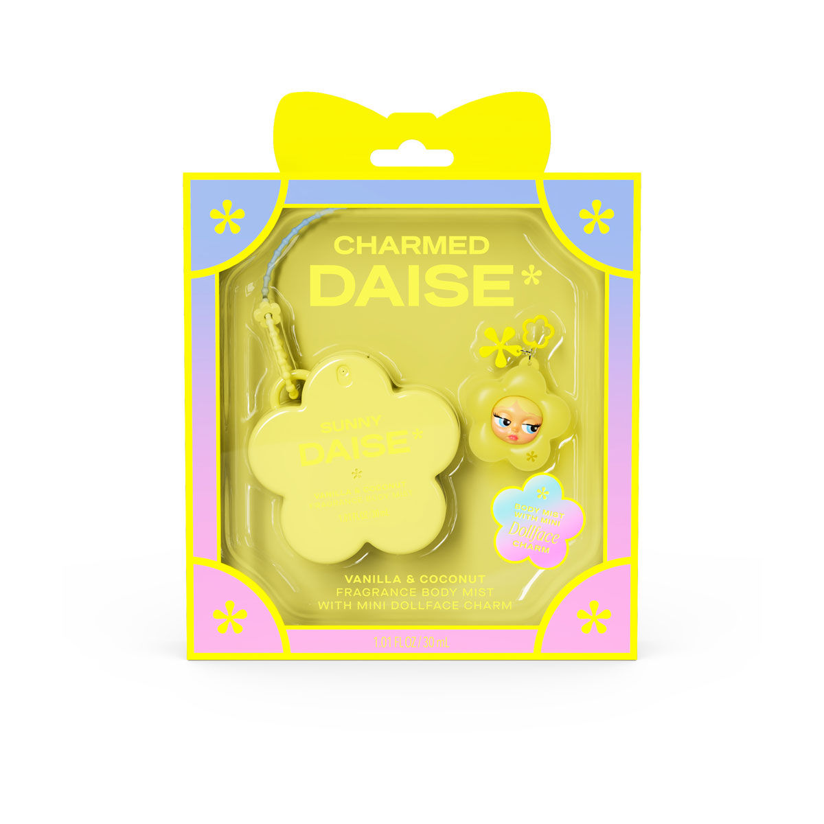 Sunny DAISE Mini Fragrance Body Mist with Mini Dollface Charm in Vanilla & Coconut, 1.01 FL OZ / 30 mL