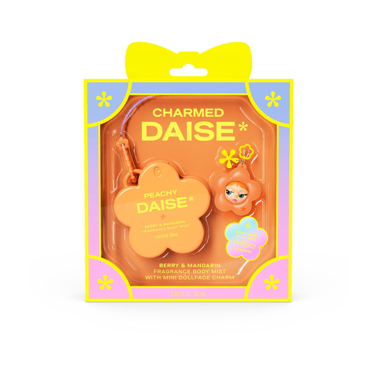 Peachy DAISE Mini Fragrance Body Mist with Mini Dollface Charm in Berry & Mandarin,1.01 FL OZ / 30 mL