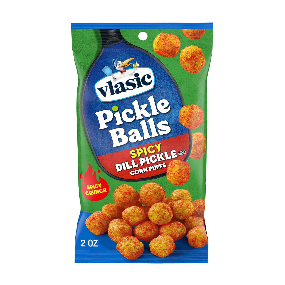 Vlasic Pickle Balls, Spicy Dill Pickle Flavored Corn Puffs, 2 oz