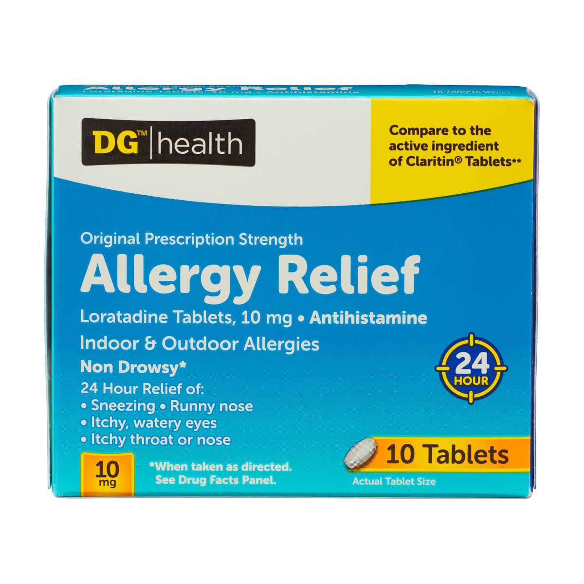 DG Health Allergy Relief Loratadine Tablets 10 mg, Antihistamine, Allergy Medici