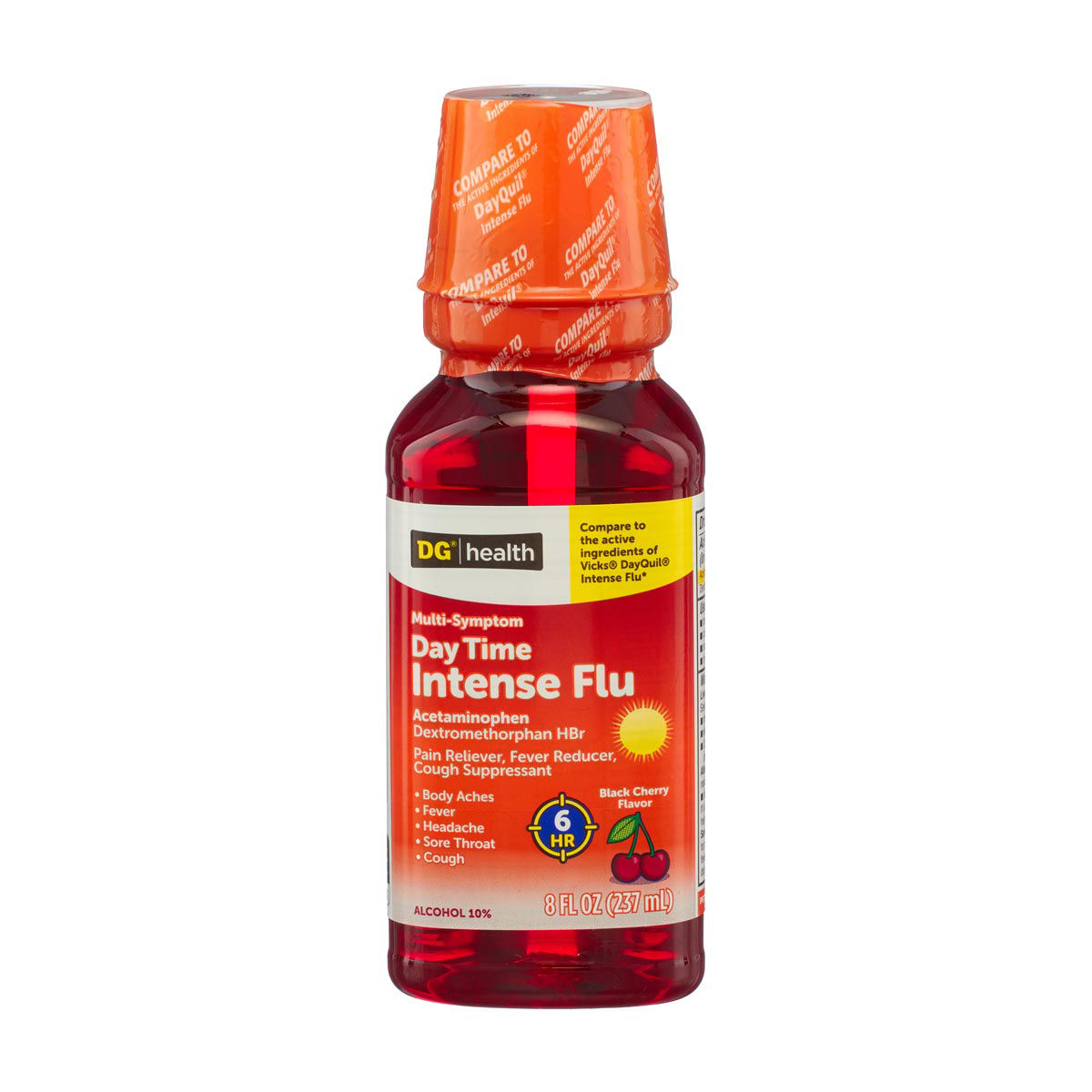 DG Health Multi-Symptom Day Time Intense Flu Black Cherry Flavor Liquid, 8 fl oz