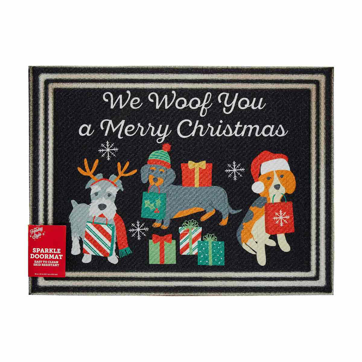Holiday Style Christmas Dogs Print Sparkle Doormat, 18x24 in