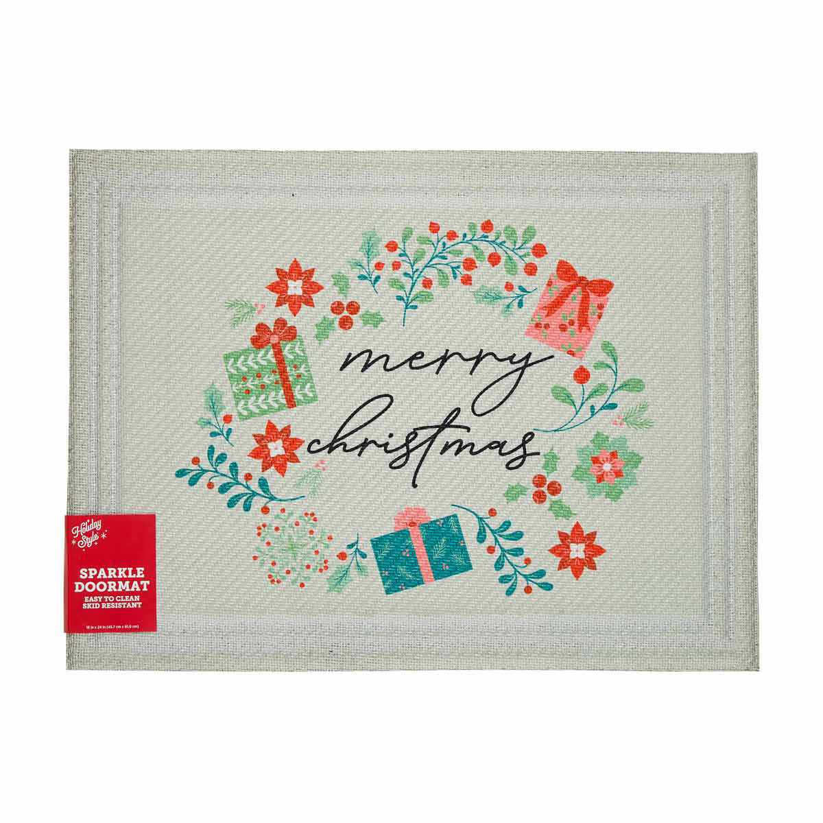 Holiday Style Christmas Print Sparkle Doormat, 18x24 in