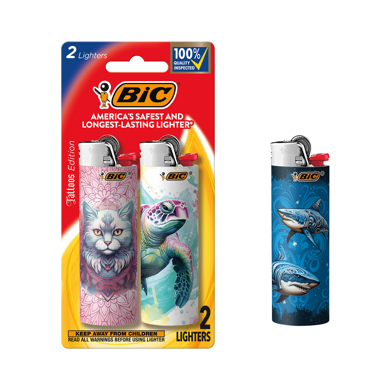 BIC Maxi Pocket Lighters, Tattoo Collection, 2-Pack (Designs May Vary)