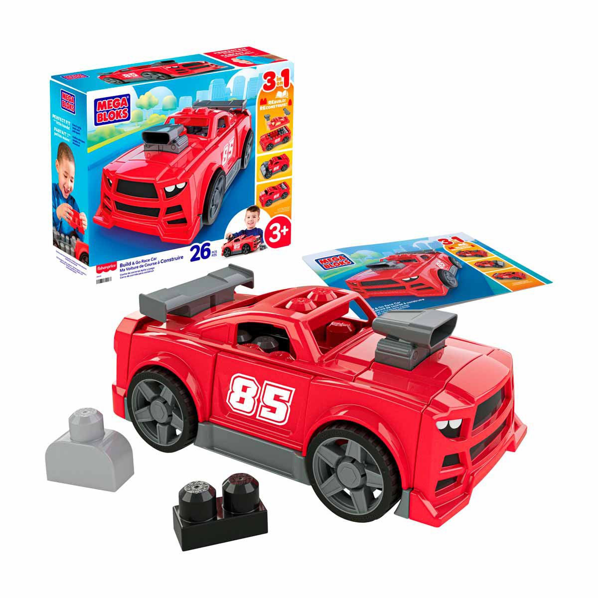 Mega Bloks Build & Go 3-in-1 Race Car Building Set, 26 pcs