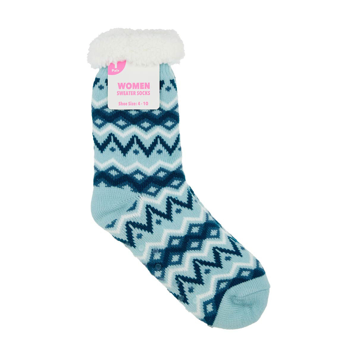 Women's Teal Fair Isle Sherpa-Lined Sweater Socks, Shoe Size 4-10