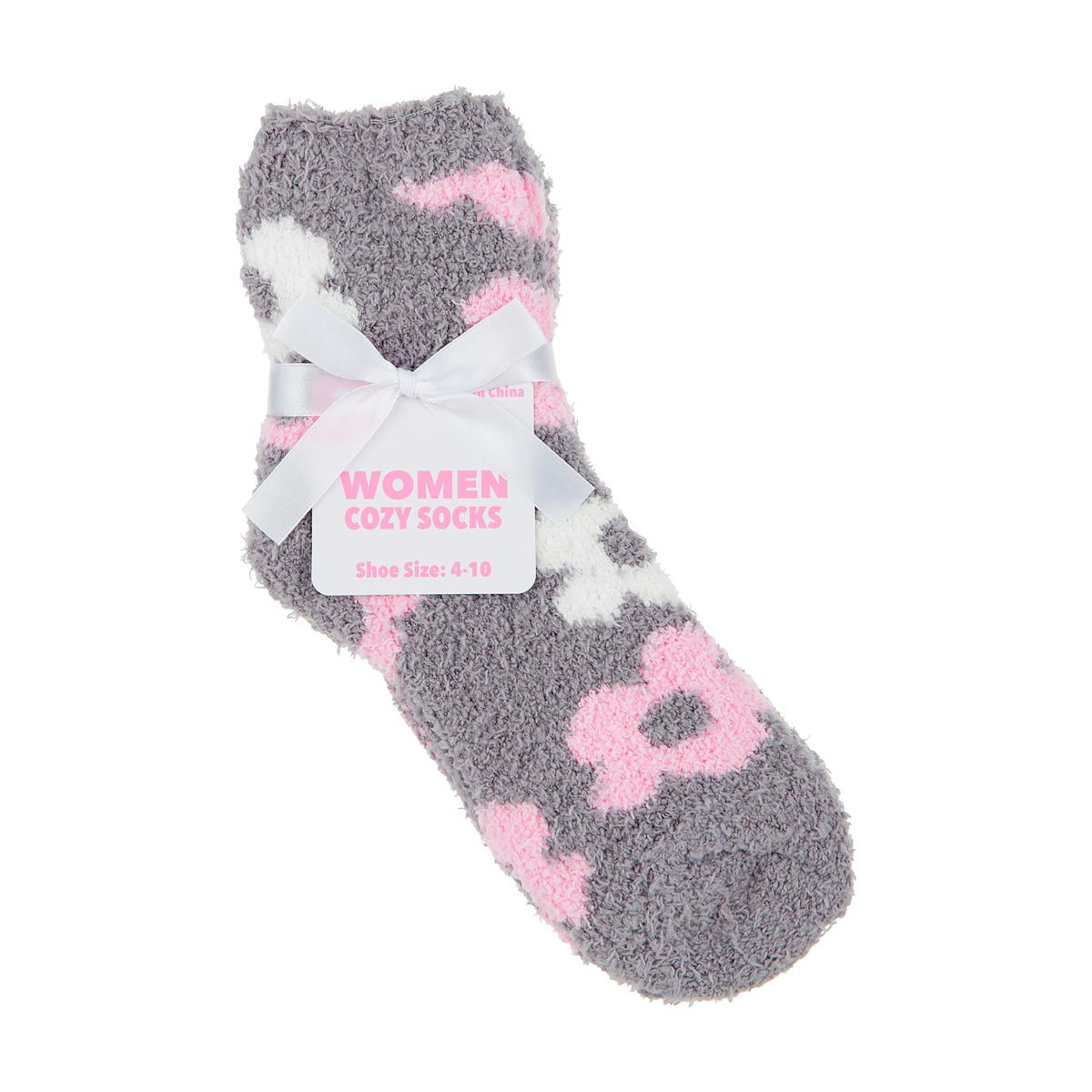 Women's Gray & Pink Floral Cozy Socks, 2 pk, 2 Assorted Designs