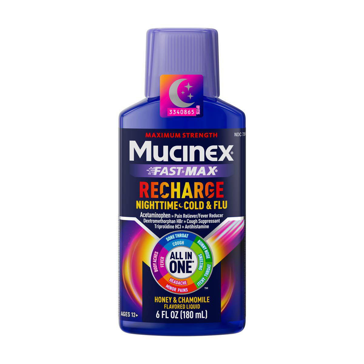 Mucinex Fast-Max Recharge Nighttime Cold & Flu Liquid, Honey & Chamomile, 6 fl o