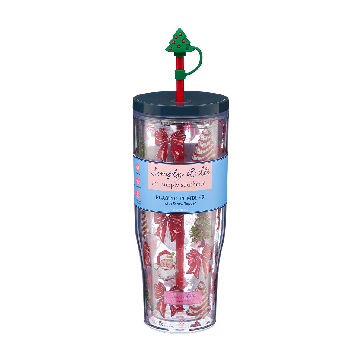 Simply Belle by Simply Southern Christmas Santa Snacks Plastic Tumbler with Straw Topper, 40 oz