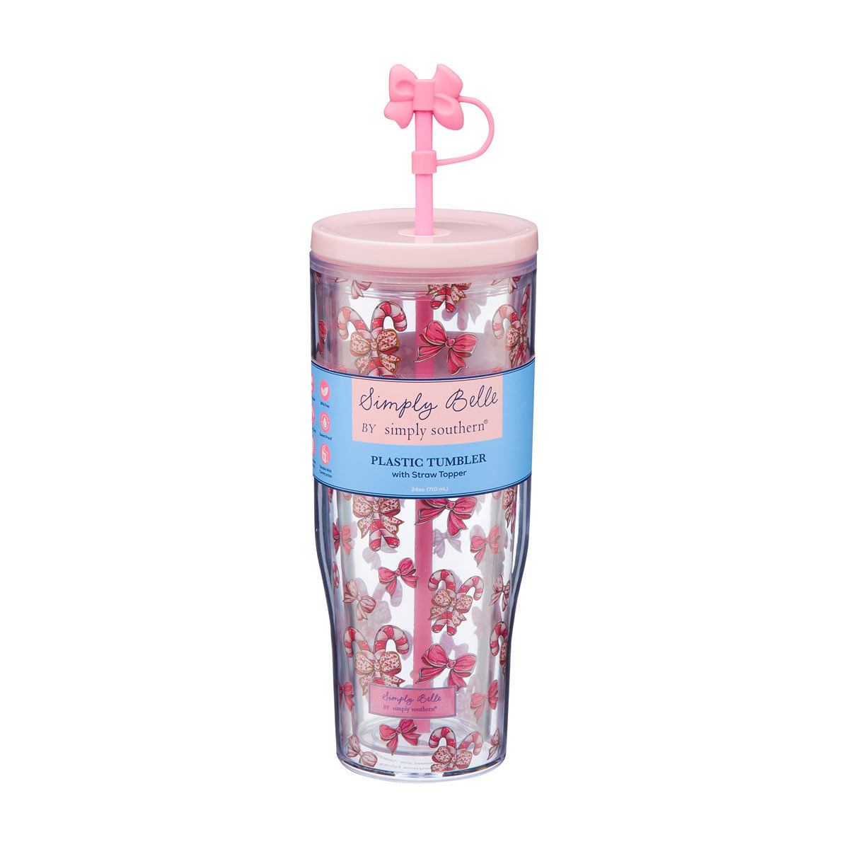 Simply Belle by Simply Southern Christmas Candy Cane Boutique Plastic Tumbler with Straw Topper & Charm, 40 oz