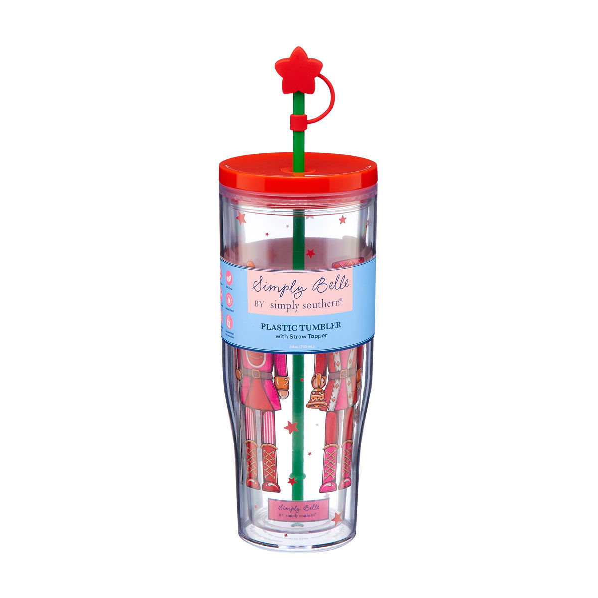 Simply Belle by Simply Southern Christmas Nutcracker Plastic Tumbler with Straw Topper & Charm, 40 oz