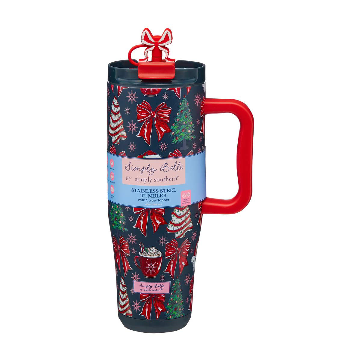 Simply Belle by Simply Southern Christmas Santa Snacks Stainless Steel Tumbler with Straw Topper, 24 oz