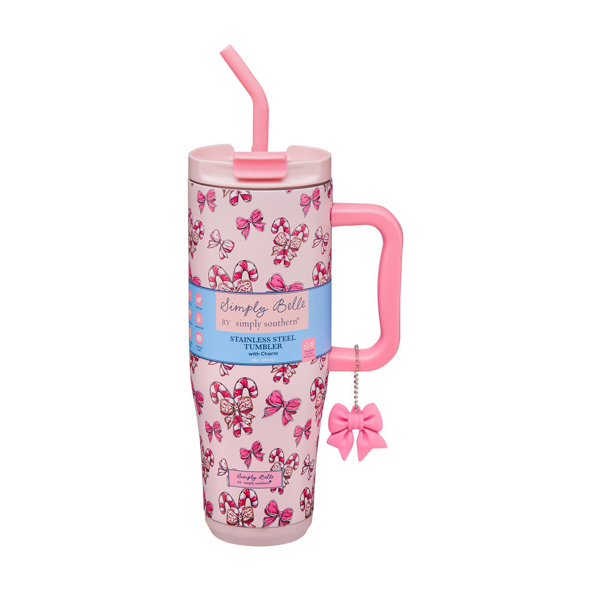 Simply Belle by Simply Southern Christmas Candy Cane Boutique Stainless Steel Tumbler with Straw Topper, 24 oz