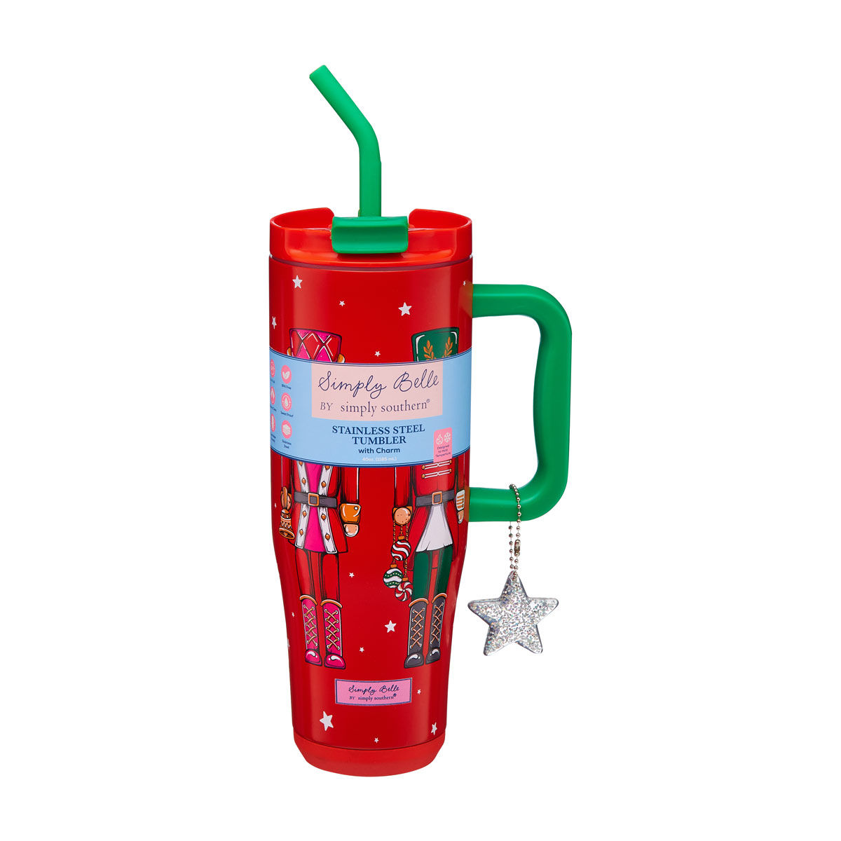 Simply Belle by Simply Southern Christmas Nutcracker Stainless Steel Tumbler with Straw Topper, 24 oz