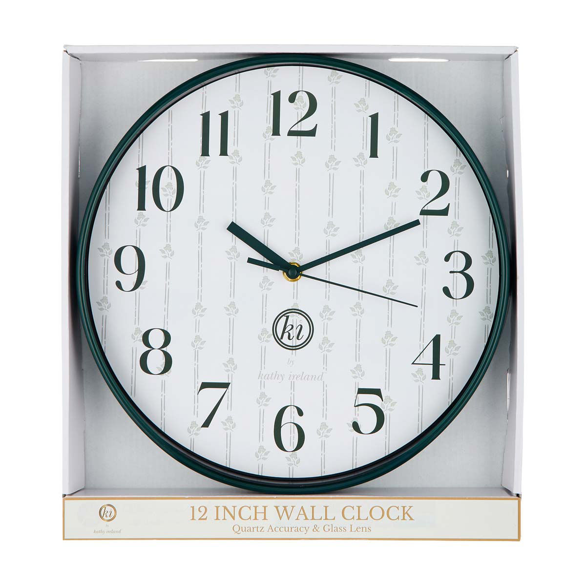Kathy Ireland Green Floral Round Quartz Wall Clock, 12 in