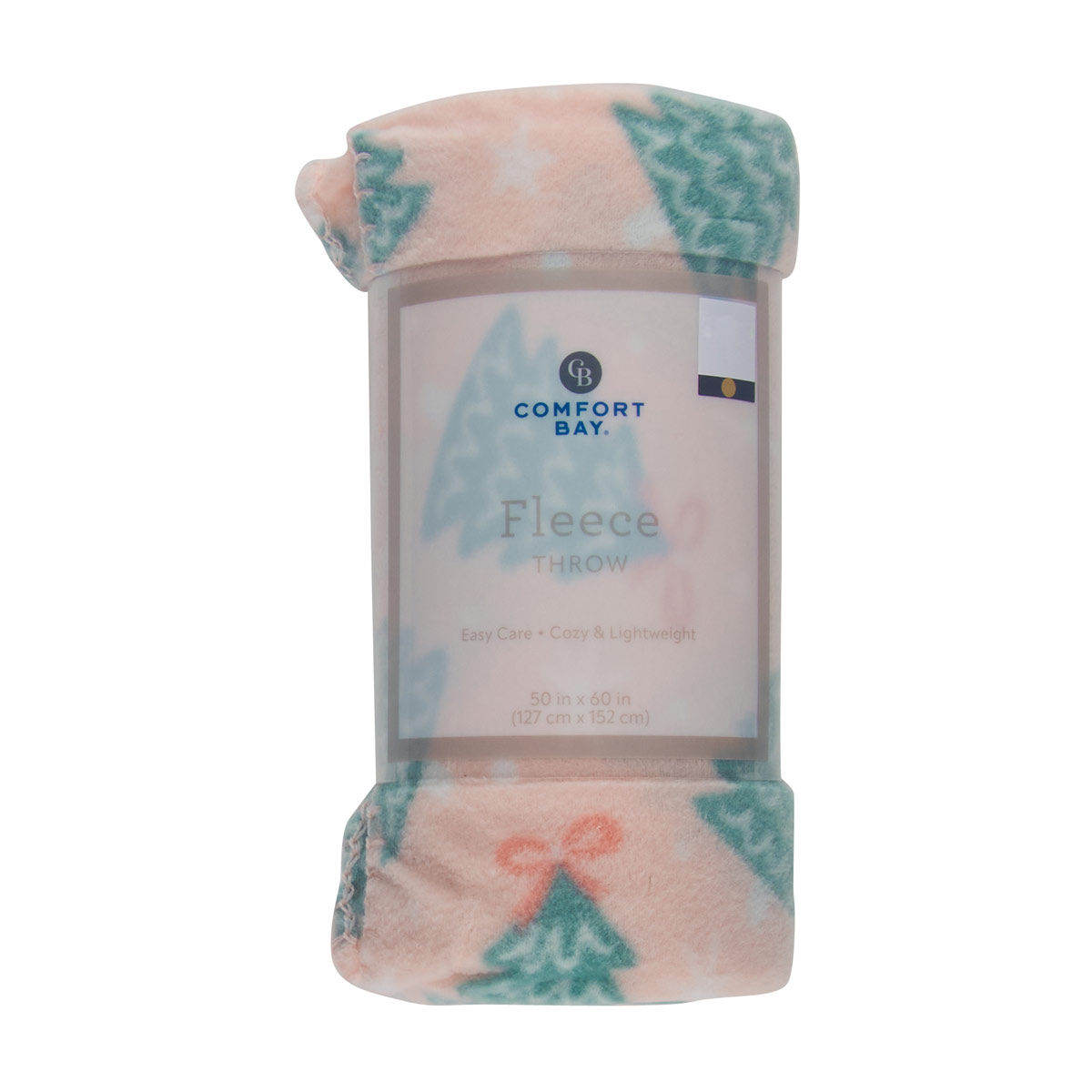 Comfort Bay Christmas Pastel Peach Tree Print Fleece Throw Blanket, 50x60 in