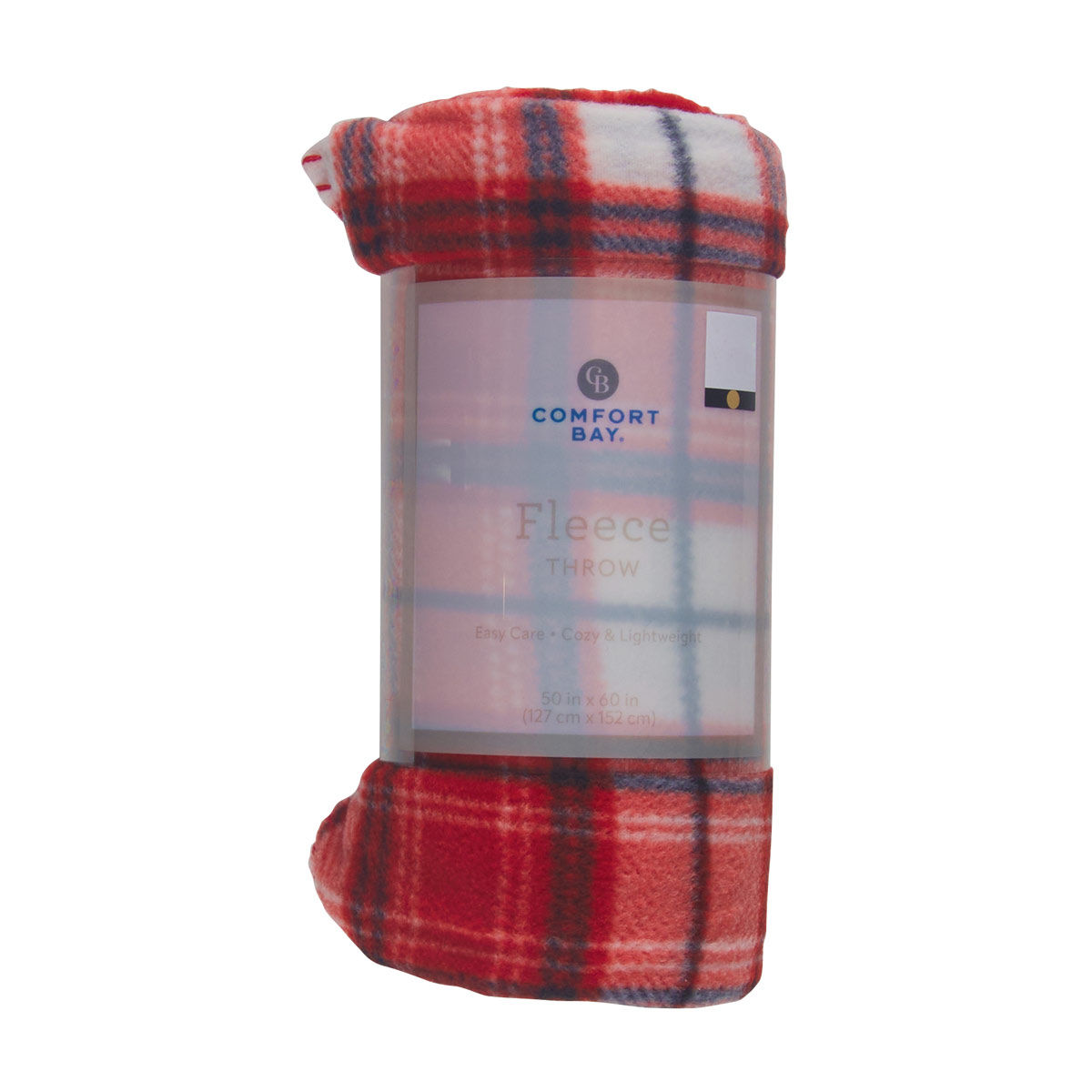 Comfort Bay Fall/Winter Red & White Plaid Fleece Throw Blanket, 50x60 in