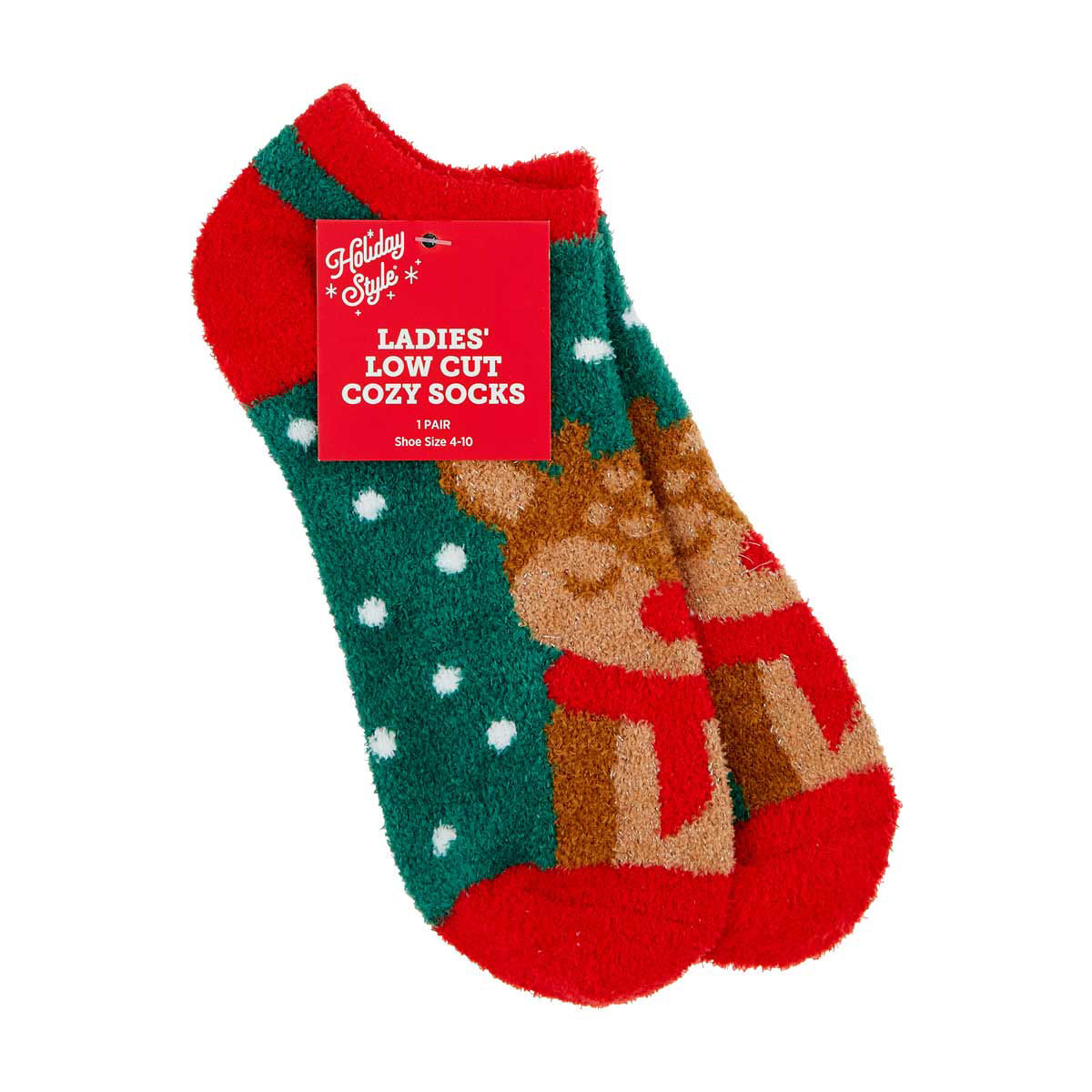 Holiday-Style-Ladies'-Reindeer-Low-Cut-Cozy-Socks