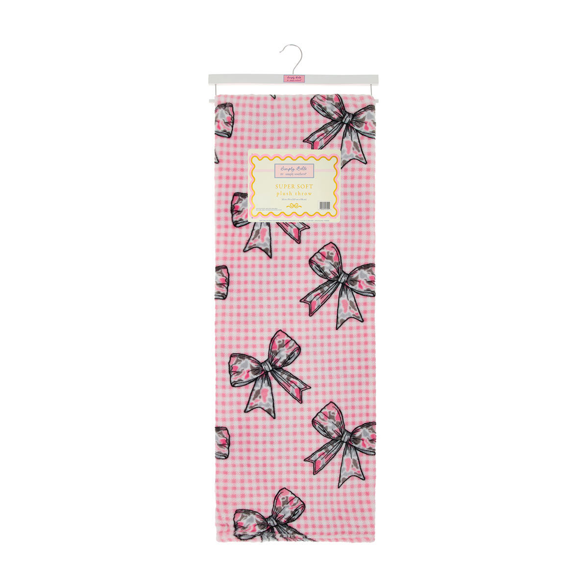 Simply Belle Pink & Gray Gingham Bow Print Plush Throw, 50x70 in
