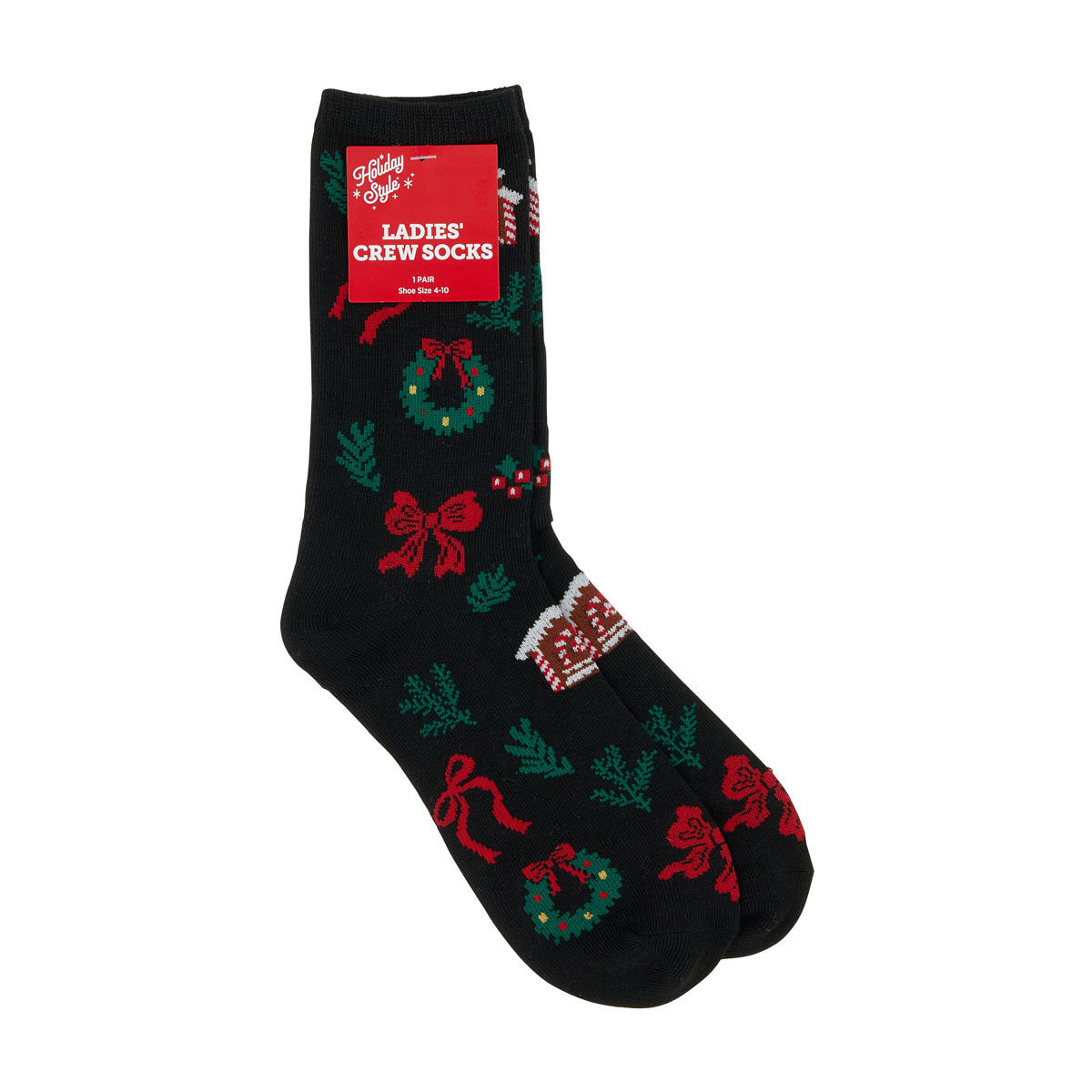 Holiday Style Ladies' Wreath & Bow Crew Socks